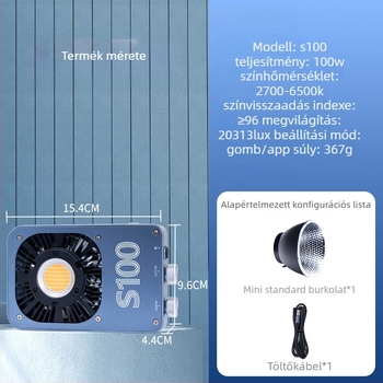 Fotózási töltőfény, kézi, kültéri használatra, 100W COB lámpa, három színhőmérséklet, 12-24V