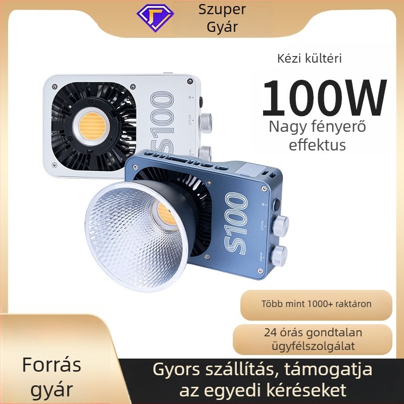 Fotózási töltőfény, kézi, kültéri használatra, 100W COB lámpa, három színhőmérséklet, 12-24V