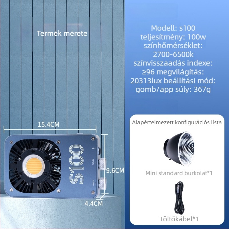 Fotózási töltőfény, kézi, kültéri használatra, 100W COB lámpa, három színhőmérséklet, 12-24V