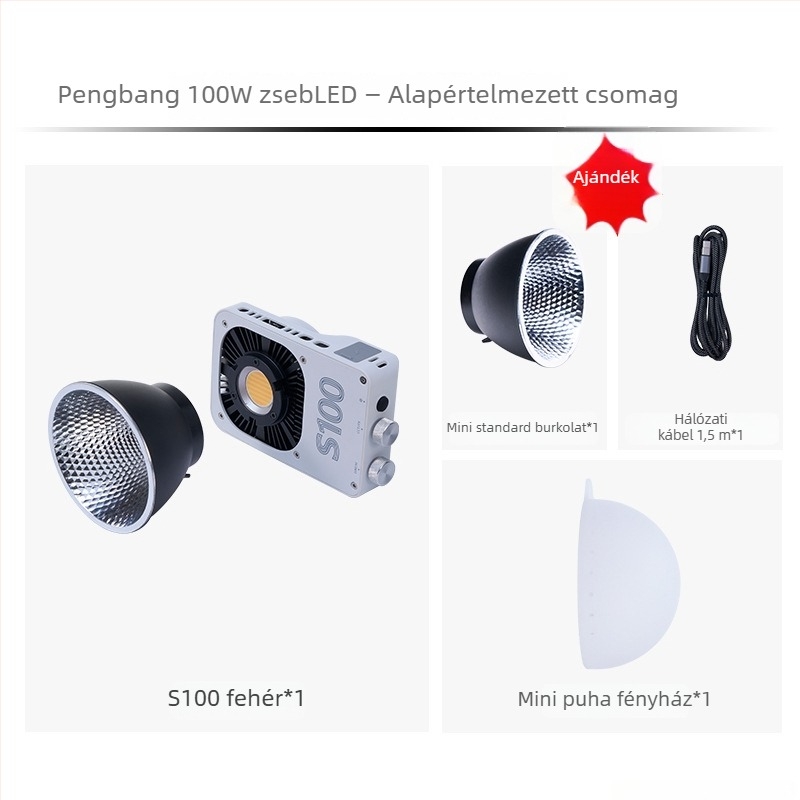 Fotózási töltőfény, kézi, kültéri használatra, 100W COB lámpa, három színhőmérséklet, 12-24V