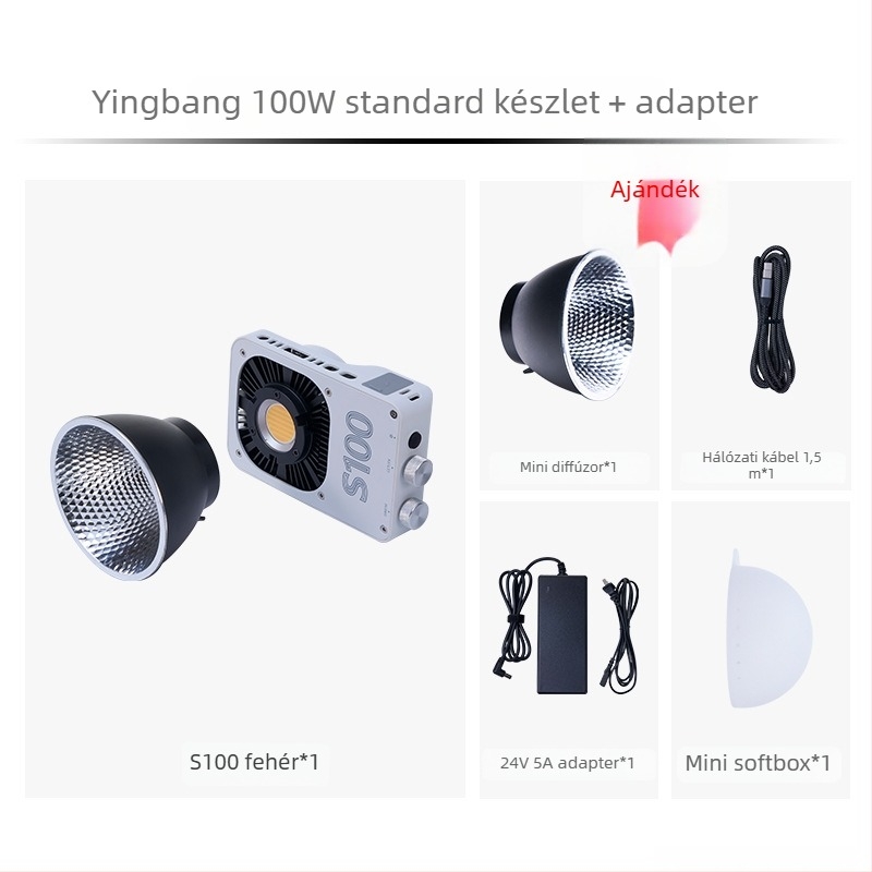 Fotózási töltőfény, kézi, kültéri használatra, 100W COB lámpa, három színhőmérséklet, 12-24V
