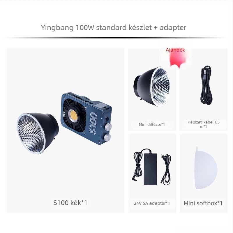 Fotózási töltőfény, kézi, kültéri használatra, 100W COB lámpa, három színhőmérséklet, 12-24V