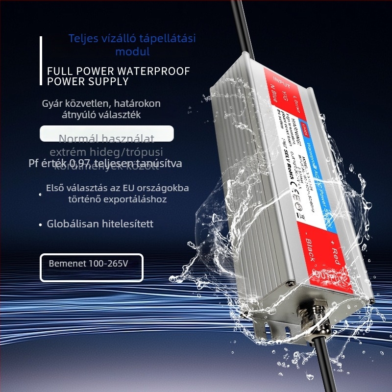 Lyd alumínium házas vízálló tápegység – nagy teljesítményű, 500 g, alkalmas LED világításra, reklámtáblákra és tengeri elektronikára