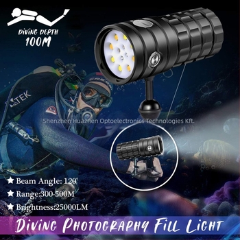 Búvárkodáshoz fotózásra szolgáló USB töltésű világítás, négyszínű LED forrás, 25 000 lumen, beépített akkumulátor, alumínium ötvözet ház, asafee, Shenzhen