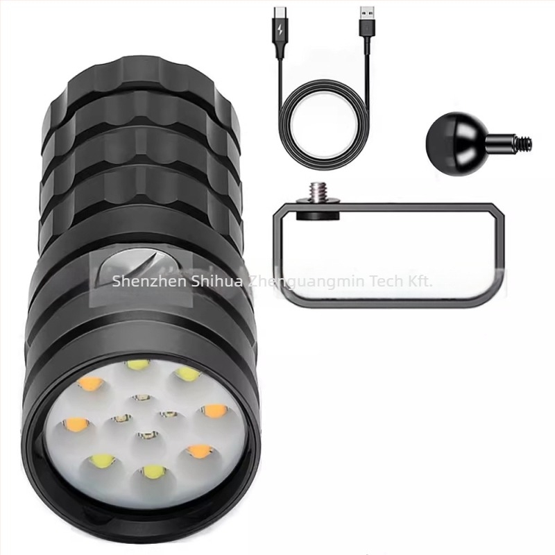 Búvárkodáshoz fotózásra szolgáló USB töltésű világítás, négyszínű LED forrás, 25 000 lumen, beépített akkumulátor, alumínium ötvözet ház, asafee, Shenzhen
