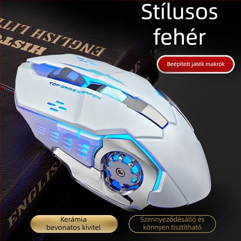 Wired gaming egér WYG9, 6 gombos, optoelektronikus szenzor DPI 1200–3200, makró programozás és testreszabás, 1,4 m kábel, súly 130 g