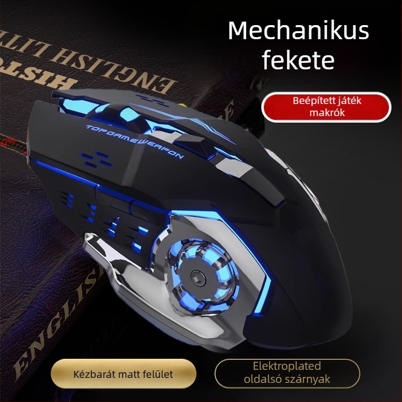 Wired gaming egér WYG9, 6 gombos, optoelektronikus szenzor DPI 1200–3200, makró programozás és testreszabás, 1,4 m kábel, súly 130 g