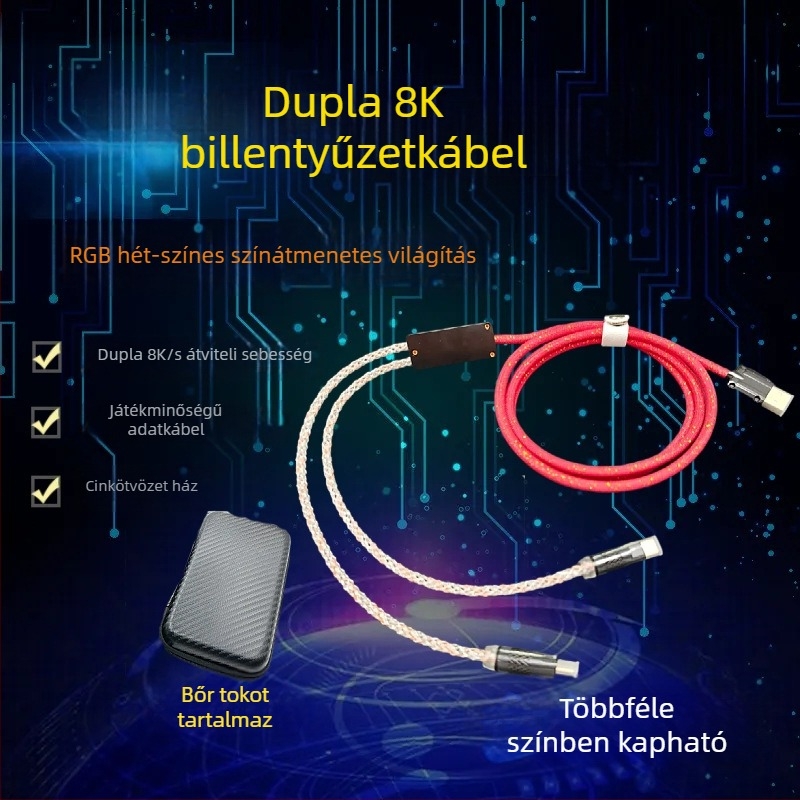 8K sebességű USB-A to USB-C osztókábel billentyűzethez és egérhez, 1-2, RGB, 1,5 m