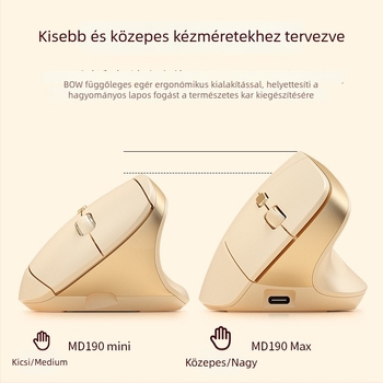 BOW ergonómikus függőleges mini egér, két módú vezeték nélküli (2.4G + Bluetooth), DPI 800/1200/1600, USB interfész, 10 m hatótávolság