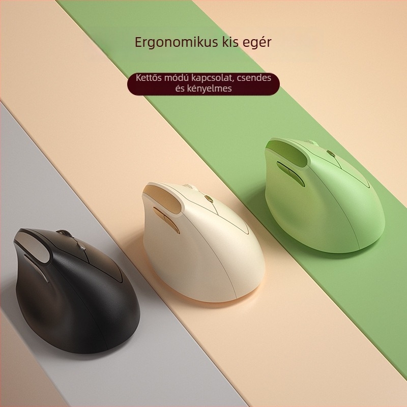 BOW ergonómikus függőleges mini egér, két módú vezeték nélküli (2.4G + Bluetooth), DPI 800/1200/1600, USB interfész, 10 m hatótávolság
