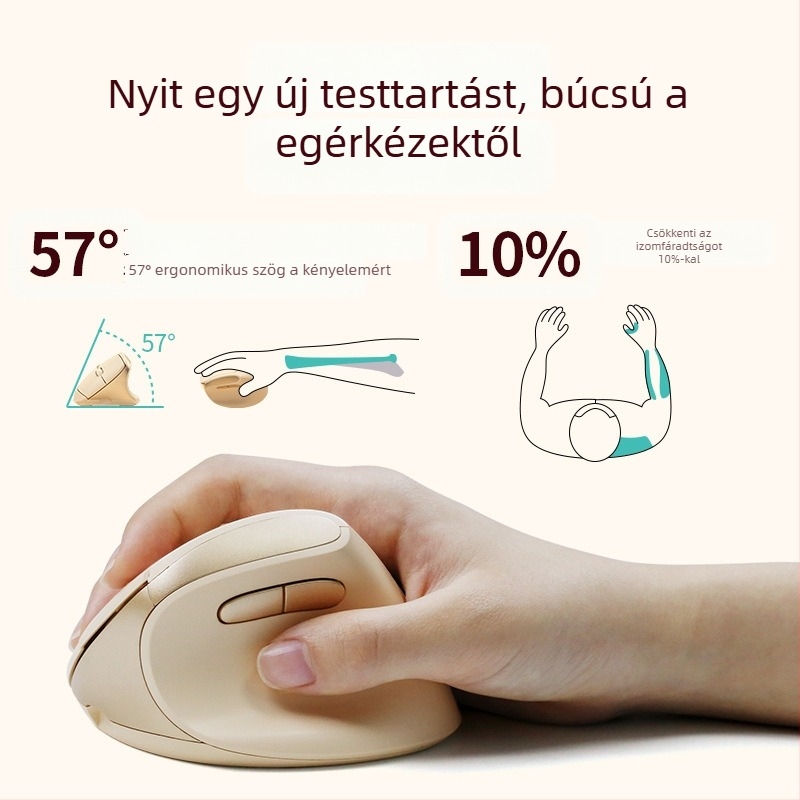 BOW ergonómikus függőleges mini egér, két módú vezeték nélküli (2.4G + Bluetooth), DPI 800/1200/1600, USB interfész, 10 m hatótávolság