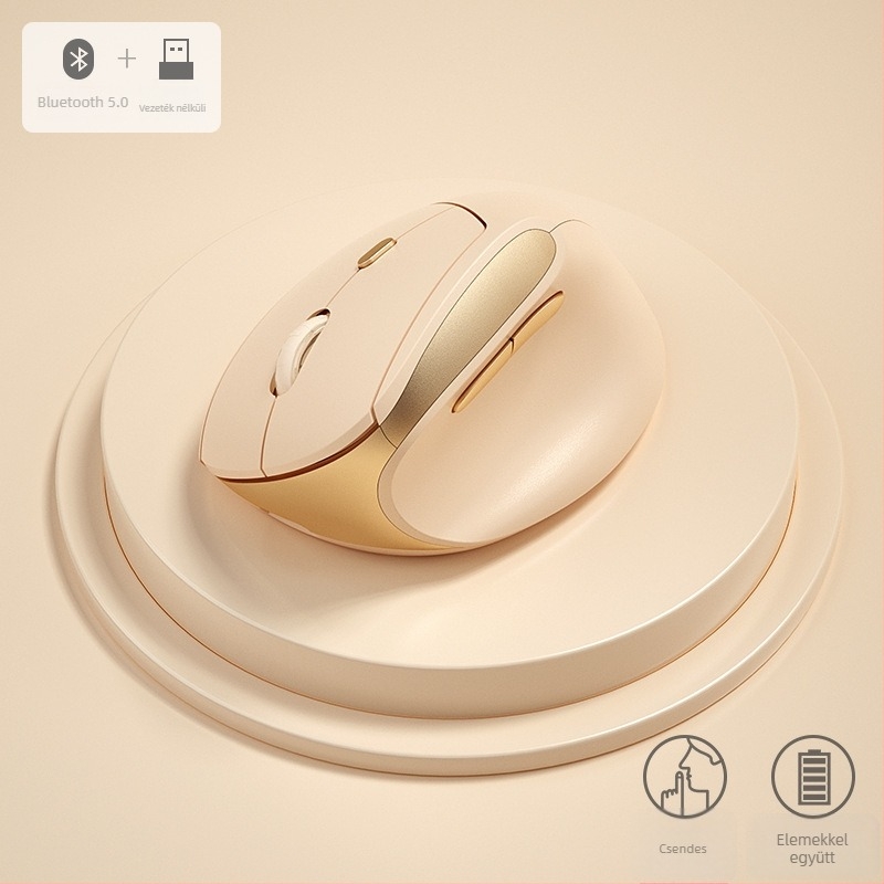 BOW ergonómikus függőleges mini egér, két módú vezeték nélküli (2.4G + Bluetooth), DPI 800/1200/1600, USB interfész, 10 m hatótávolság