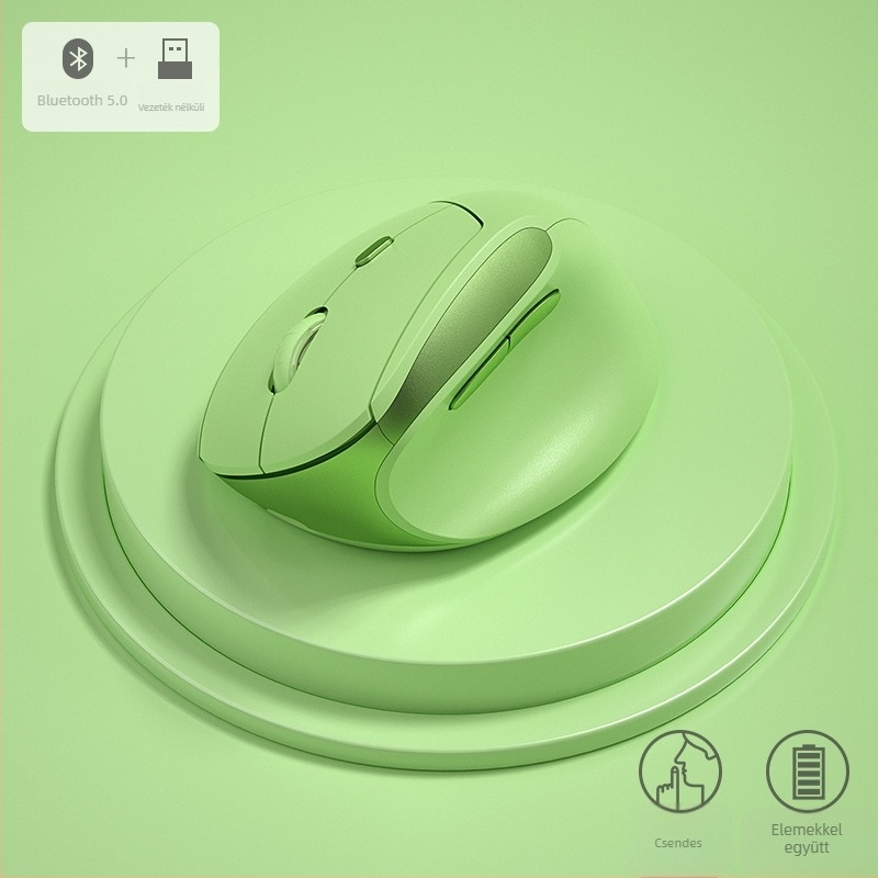 BOW ergonómikus függőleges mini egér, két módú vezeték nélküli (2.4G + Bluetooth), DPI 800/1200/1600, USB interfész, 10 m hatótávolság