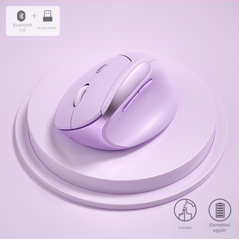 BOW ergonómikus függőleges mini egér, két módú vezeték nélküli (2.4G + Bluetooth), DPI 800/1200/1600, USB interfész, 10 m hatótávolság