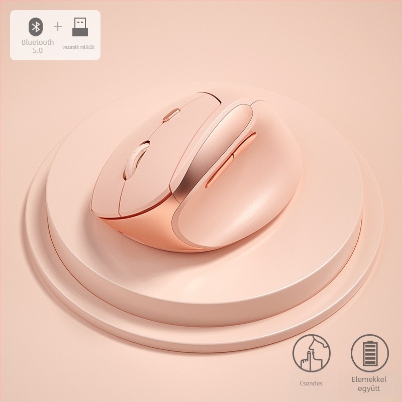 BOW ergonómikus függőleges mini egér, két módú vezeték nélküli (2.4G + Bluetooth), DPI 800/1200/1600, USB interfész, 10 m hatótávolság