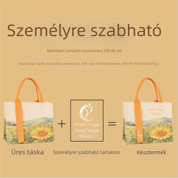 Napraforgó mintás vászontáska, testreszabható, nagy kapacitású, szitanyomás és digitális nyomtatás