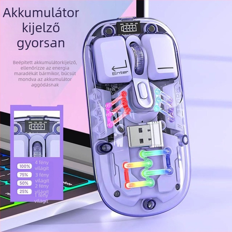 Bluetooth optikai egér energiadiszplay-vel, 1600dpi, 4 gomb, 2,4 GHz vezeték nélküli játékhoz és irodai használatra