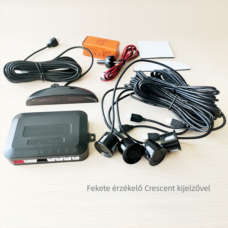 LED tolató radar autóhoz, Crescent Radar modell, 4 érzékelő, 2,5 m érzékelési tartomány, 12V tápegység, 10 cm LED kijelző