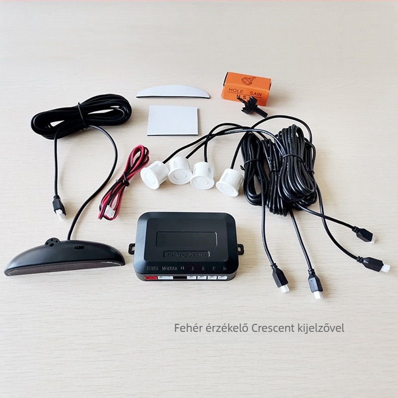 LED tolató radar autóhoz, Crescent Radar modell, 4 érzékelő, 2,5 m érzékelési tartomány, 12V tápegység, 10 cm LED kijelző