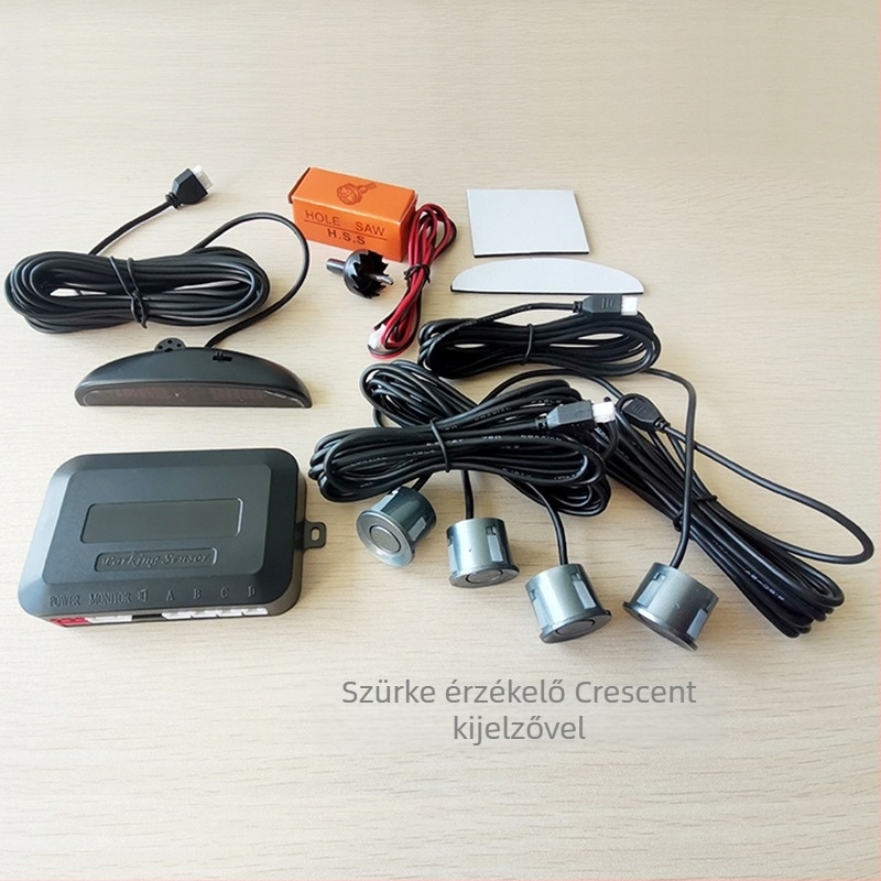 LED tolató radar autóhoz, Crescent Radar modell, 4 érzékelő, 2,5 m érzékelési tartomány, 12V tápegység, 10 cm LED kijelző
