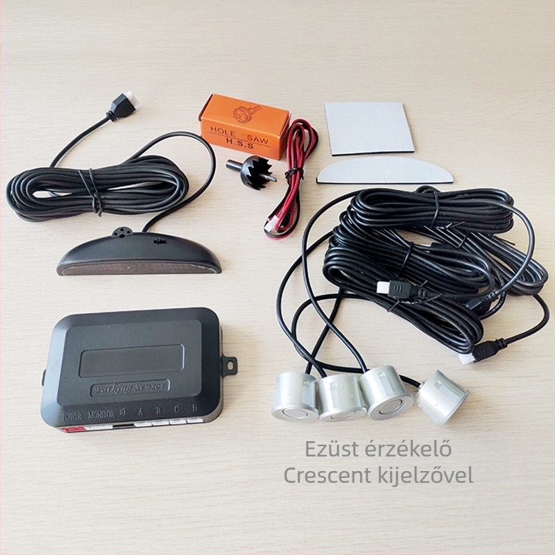 LED tolató radar autóhoz, Crescent Radar modell, 4 érzékelő, 2,5 m érzékelési tartomány, 12V tápegység, 10 cm LED kijelző