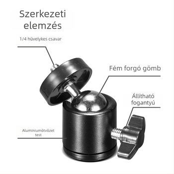 Fém mini PTZ gimball fej fotózáshoz, 3/8 in és 1/4 in csavarozható illesztések, 360° vízszintes és függőleges forgás, 0.075 kg, alumínium/ABS/nylon