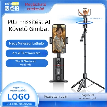 Telefonos gimbal élő közvetítéshez AI arckövetéssel és 360° panoráma stabilizációval; Bluetooth-kapcsolat, ABS anyag, súly 340 g