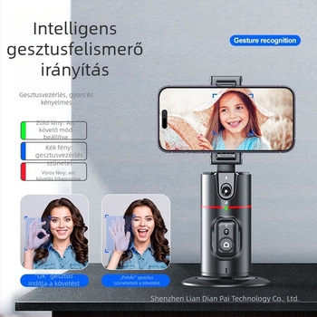 Telefonos gimbal élő közvetítéshez AI arckövetéssel és 360° panoráma stabilizációval; Bluetooth-kapcsolat, ABS anyag, súly 340 g