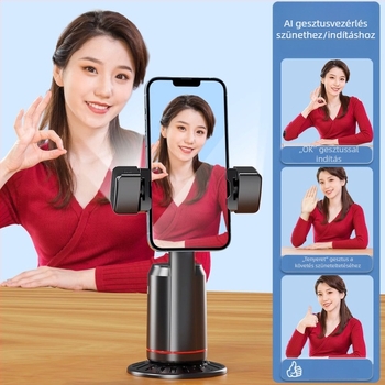 AI-alapú pan-tilt kamera okostelefonhoz, arcfelismerés és stabilizáció, 360° vízszintes és függőleges forgás, telepítés nélkül, ABS, 295 g