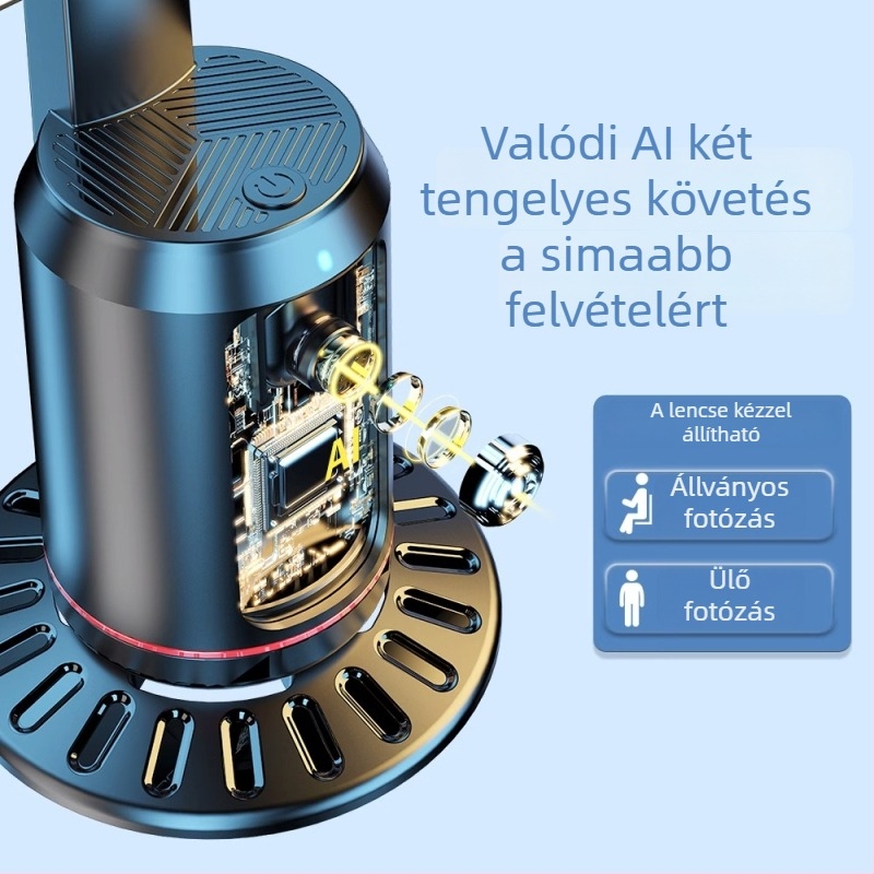 AI-alapú pan-tilt kamera okostelefonhoz, arcfelismerés és stabilizáció, 360° vízszintes és függőleges forgás, telepítés nélkül, ABS, 295 g