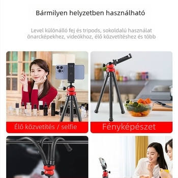 Rugalmas polip-szerű tripód 3 részes szilikon lábakkal, gömbfejes fej, teherbírás 2–5 kg, mobiltelefonhoz és DSLR-kamerához