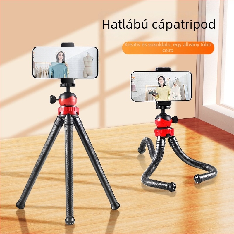 Rugalmas polip-szerű tripód 3 részes szilikon lábakkal, gömbfejes fej, teherbírás 2–5 kg, mobiltelefonhoz és DSLR-kamerához