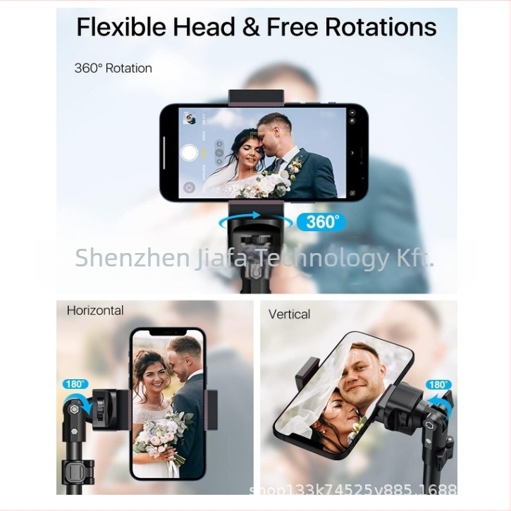 Alumíniumötvözetből készült integrált selfie-stabilizáló és tripod gooseneck telefontartóval, 3D PTZ, teherbírás 2–5 kg