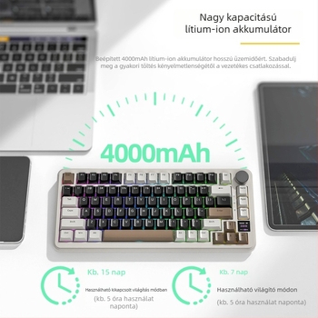 81 billentyűs játékbillentyűzet, vezeték nélküli, akár 3 eszközzel egyszerre, Blueberry mechanikus kapcsolók, RGB háttérvilágítás, ABS anyagból készült vízálló kivitel