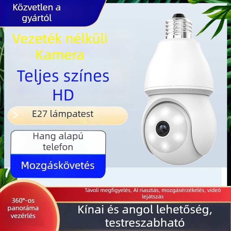 ICSEE Floodlight vezeték nélküli kamera E27 lampafejjel – HD videó, 0,001 lux minimális megvilágítás, WiFi távoli megfigyelés, beltéri használatra