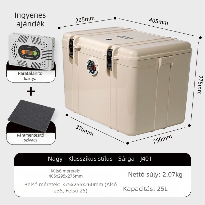 Nedvességálló tároló doboz fényképezőgép felszereléshez – ABS, 25L, zárható kulccsal, belső szivacspárnázás, kompatibilis a legtöbb modellhez