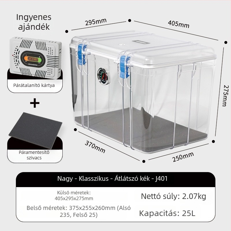 Nedvességálló tároló doboz fényképezőgép felszereléshez – ABS, 25L, zárható kulccsal, belső szivacspárnázás, kompatibilis a legtöbb modellhez
