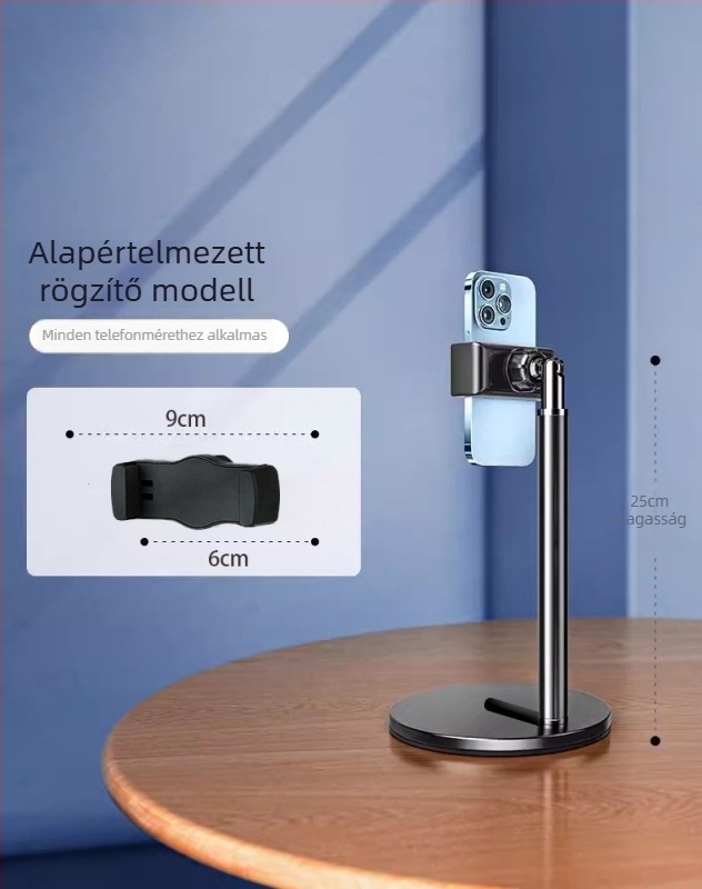 Asztali telefon-tartó, ötvözetből készült, univerzális, sokoldalú videófelvételhez és élő közvetítéshez