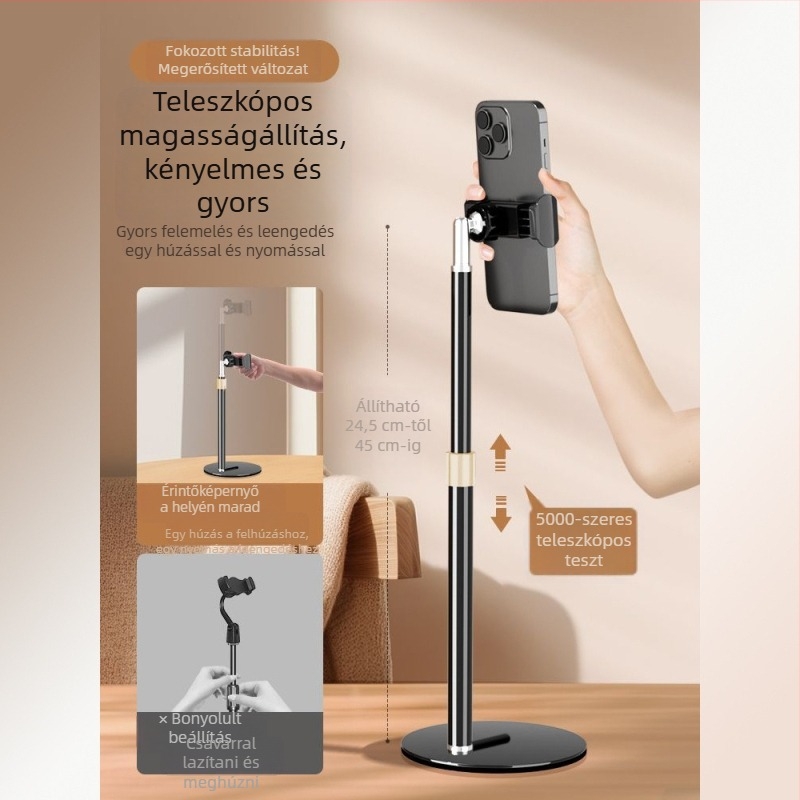 Asztali telefon-tartó, ötvözetből készült, univerzális, sokoldalú videófelvételhez és élő közvetítéshez