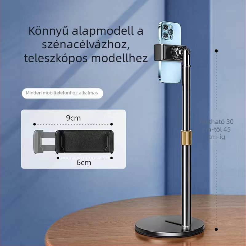 Asztali telefon-tartó, ötvözetből készült, univerzális, sokoldalú videófelvételhez és élő közvetítéshez