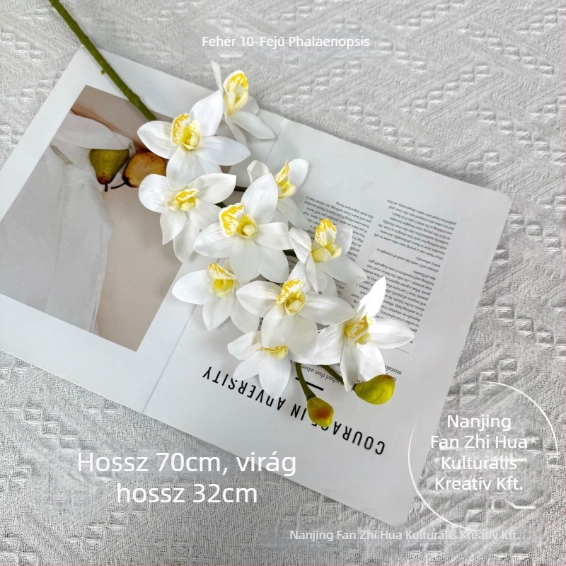 Phalaenopsis művirágok (10 fej) – PU anyag, DIY virágkompozíciók, esküvői dekoráció, fotórekvizítumok