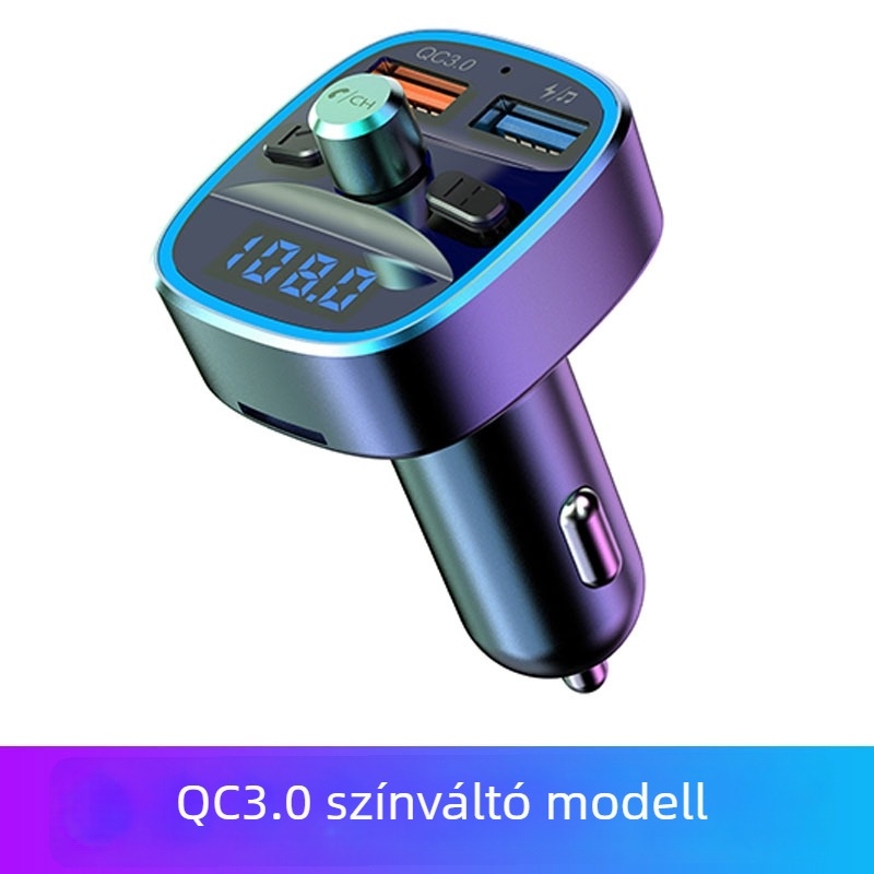 Autós MP3 lejátszó Bluetooth FM átjátszóval, USB autó töltő, kihangosítás, 12–24V tápegység