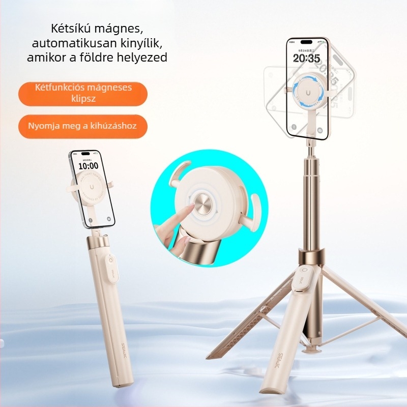 Mágneses Bluetooth selfie bot – hordozható ötvözetből, kihúzható, automatikusan nyíló, távirányítóval, ideális selfiehez, asztali és élő közvetítéshez