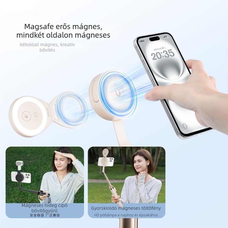 Mágneses Bluetooth selfie bot – hordozható ötvözetből, kihúzható, automatikusan nyíló, távirányítóval, ideális selfiehez, asztali és élő közvetítéshez
