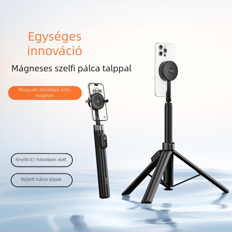 Mágneses Bluetooth selfie bot – hordozható ötvözetből, kihúzható, automatikusan nyíló, távirányítóval, ideális selfiehez, asztali és élő közvetítéshez