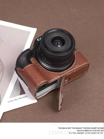 PU bőrtok Canon R50/R100-hoz és alap, hordozható fényképezőgép-táska, vállon hordható stílus, kopásálló és ütésálló, retro fél készlet