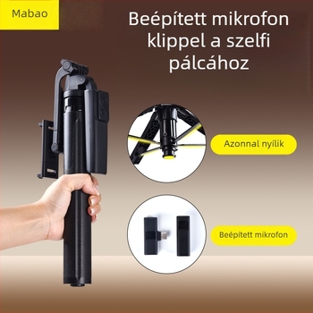 Minden-egyben lavalier mikrofon és okostelefon-tartó 360°-os forgással, ötvözetből, Bluetooth távirányító