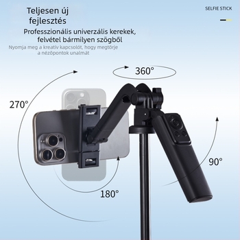 Minden-egyben lavalier mikrofon és okostelefon-tartó 360°-os forgással, ötvözetből, Bluetooth távirányító