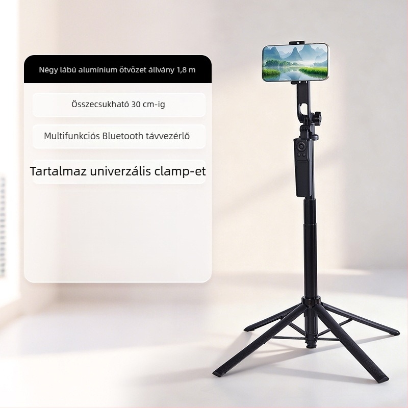 Minden-egyben lavalier mikrofon és okostelefon-tartó 360°-os forgással, ötvözetből, Bluetooth távirányító