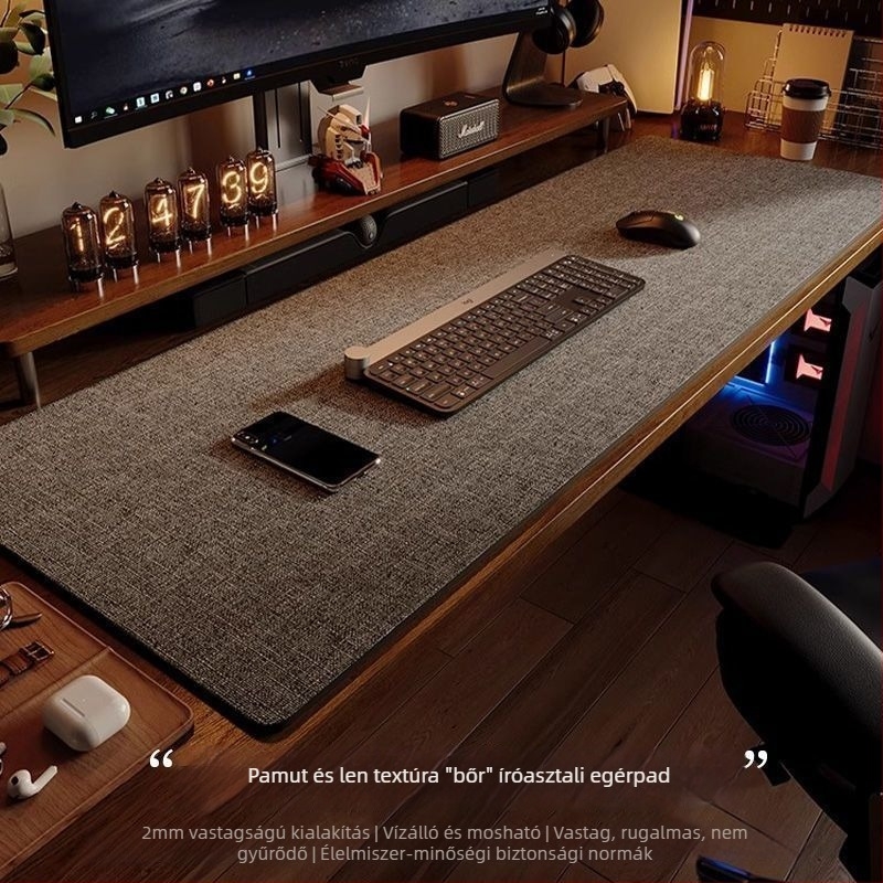 Nagy asztali pad — bőr, matt felület, egyszínű stílus, gamer mat
